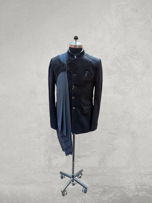 Designer embroidered stylish black bandhgala with stole