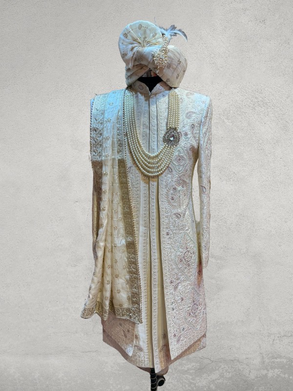 Designer open shrug pattern embroidered sherwani