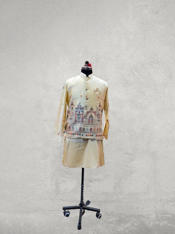 Rajwada kurta with nehru jacket and intricate threadwork