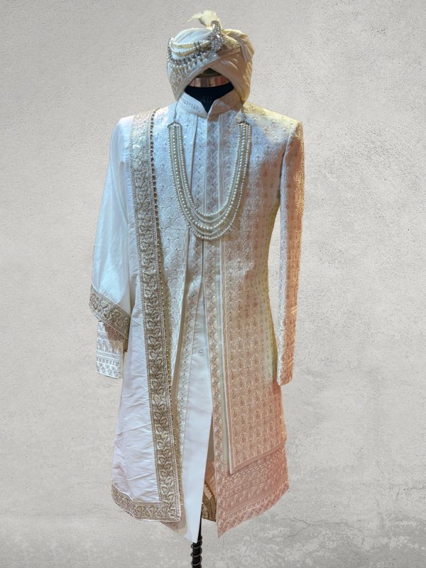 Multicolour zarkan embroidered open pattern designer sherwani