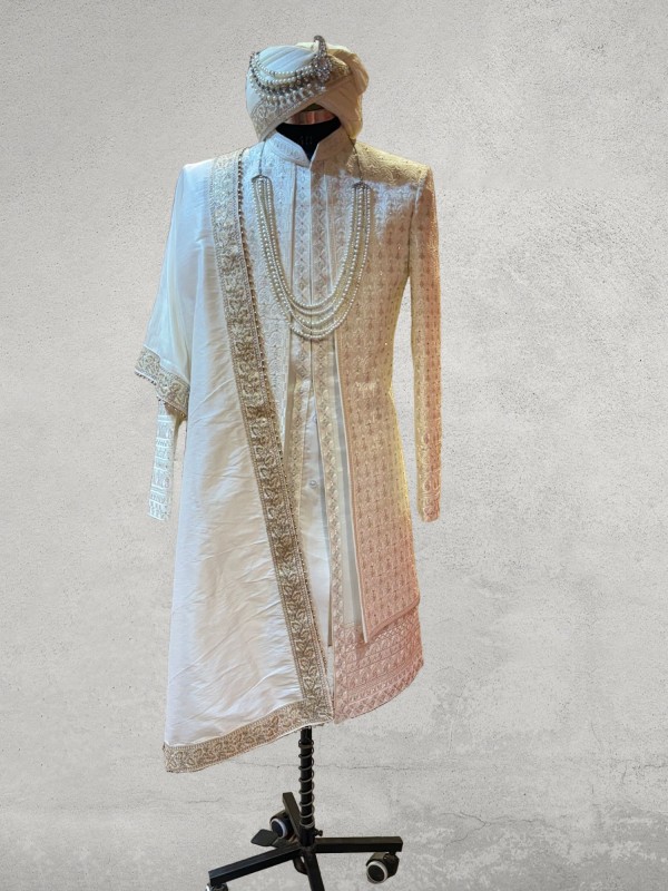 Designer hand embroidered double layer sherwani