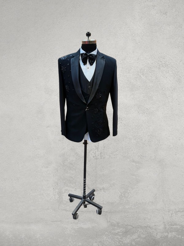 Black Tuxedo with beaded embellishments and satin lapel